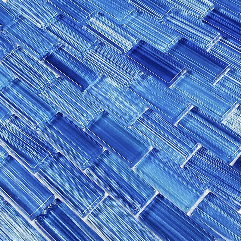 Watercolors Caribbean Blue Blend 1x2 Glass Mosaic 12"x12" Pool Tile - Image 3