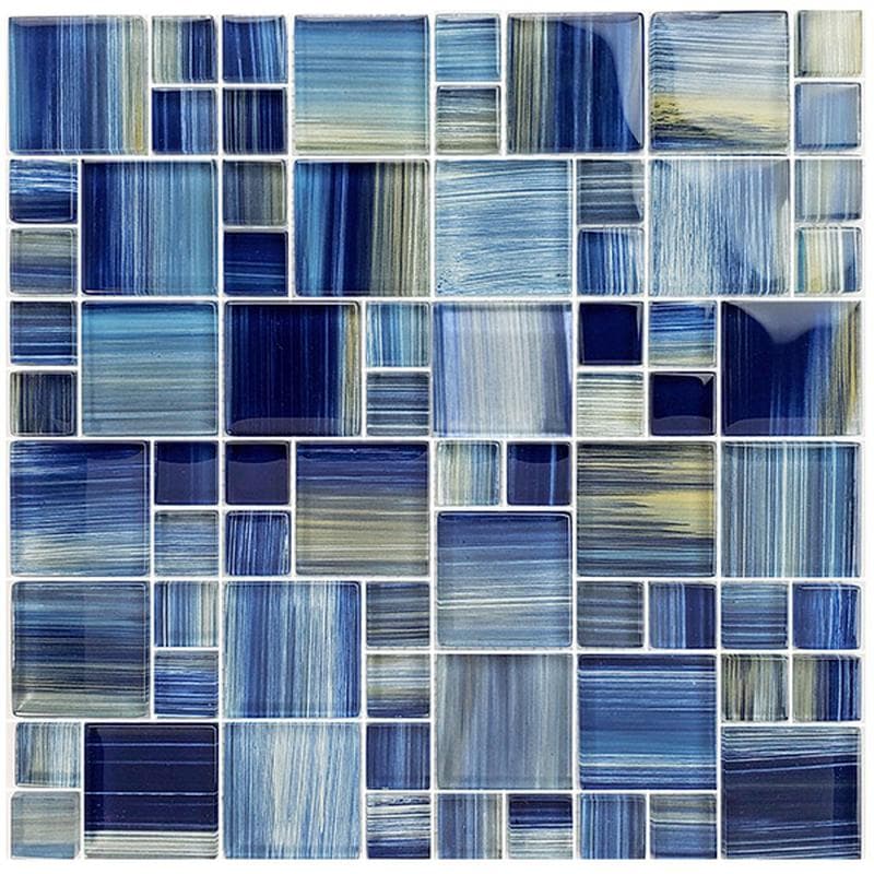 Watercolors Blue Blend Mixed Glass Mosaic 12"x12" Pool Tile - Image 1