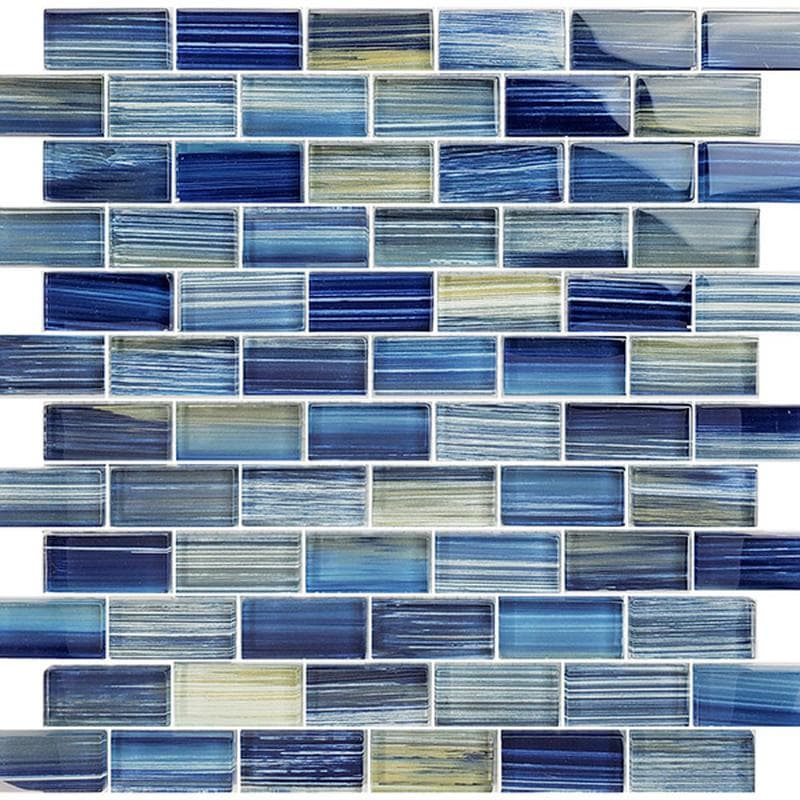 Watercolors Blue Blend 1x2 Glass Mosaic 12"x12" Pool Tile - Image 2