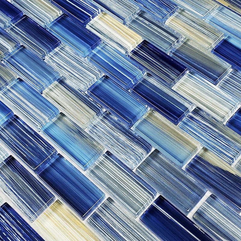 Watercolors Blue Blend 1x2 Glass Mosaic 12"x12" Pool Tile - Image 3