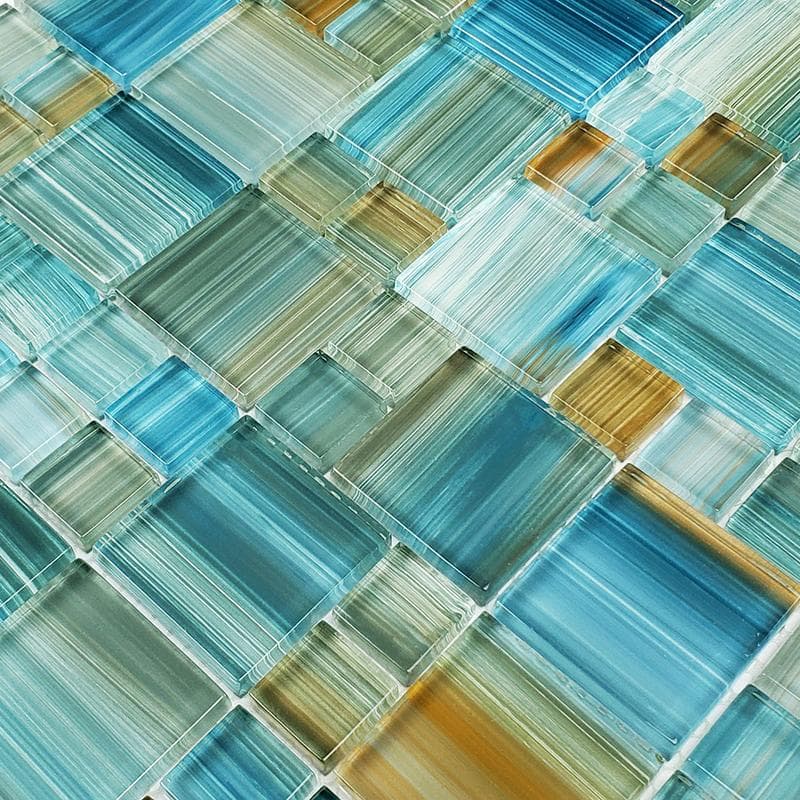 Watercolors Aqua Blend Mixed Glass Mosaic 12"x12" Pool Tile - Image 2