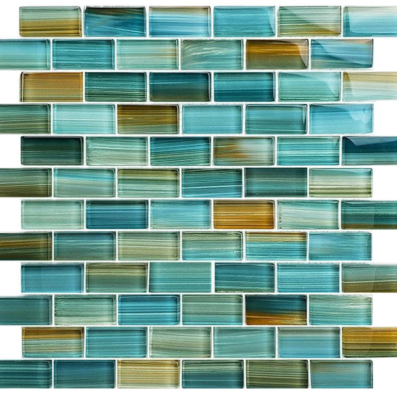 Watercolors Aqua Blend 1x2 Glass Mosaic 12"x12" Pool Tile - Image 2
