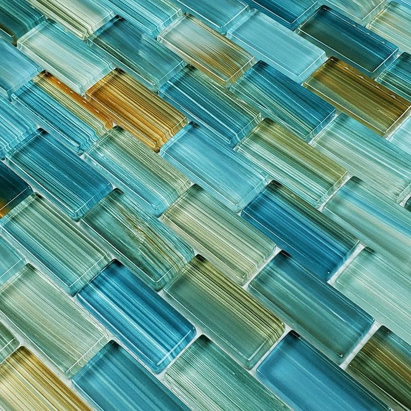 Watercolors Aqua Blend 1x2 Glass Mosaic 12"x12" Pool Tile - Image 3