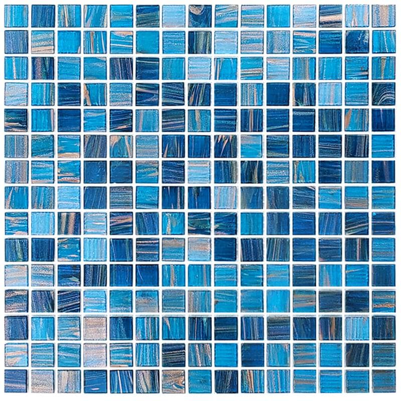 Venetian Blue Copper Blend 3/4x3/4 Glass Mosaic 12 7/8" x 12 7/8" Pool Tile - Image 1