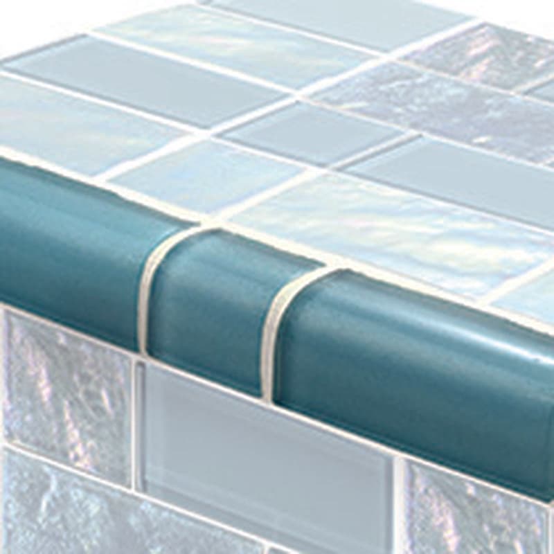 Twilight Trim Turquoise Mixed Glass Bullnose Pool Tile (Covering 1 Linear Foot) - Image 1