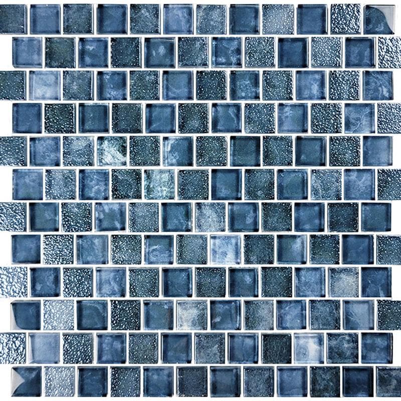 Signature Gunmetal Blue 1x1 Glass Mosaic 12"x12" Pool Tile - Image 2