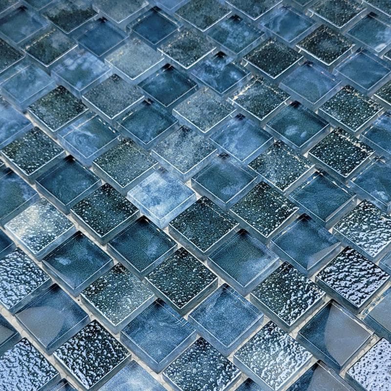 Signature Gunmetal Blue 1x1 Glass Mosaic 12"x12" Pool Tile - Image 3