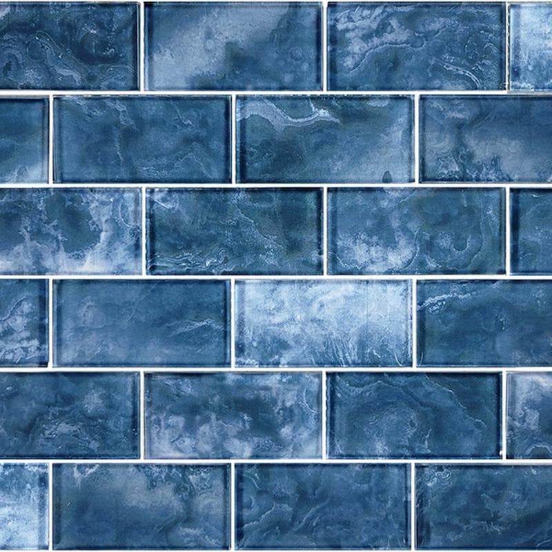 Subway Gunmetal Blue 2x4 Glass Mosaic 12"x12" Pool Tile - Image 1