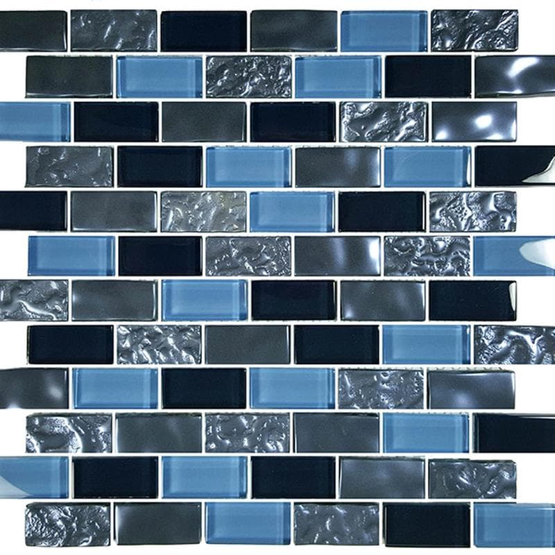 Titanium Blue Blend 1x2 Glass Mosaic 12"x12" Pool Tile - Image 2