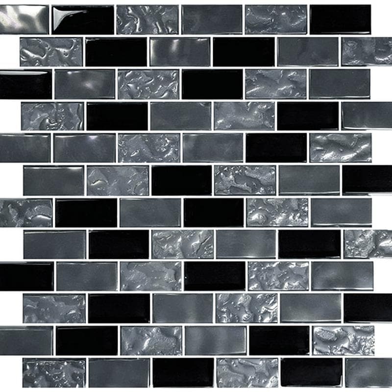 Titanium Black Blend 1x2 Glass Mosaic 12"x12" Pool Tile - Image 2
