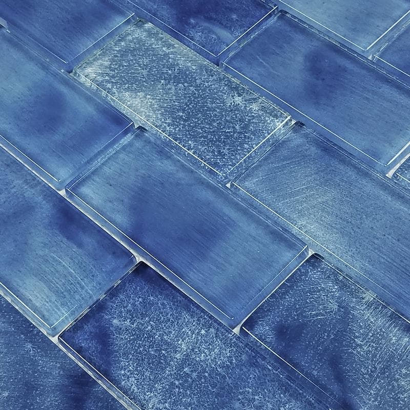 Subway Stratus Blue 2x4 Glass Mosaic 12"x12" Pool Tile - Image 2