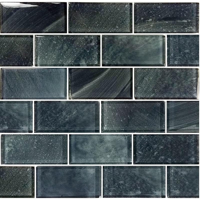Subway Stratus Gray 2x4 Glass Mosaic 12"x12" Pool Tile - Image 1