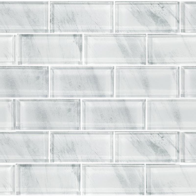 Subway Stratus White 2x4 Glass Mosaic 12"x12" Pool Tile - Image 1