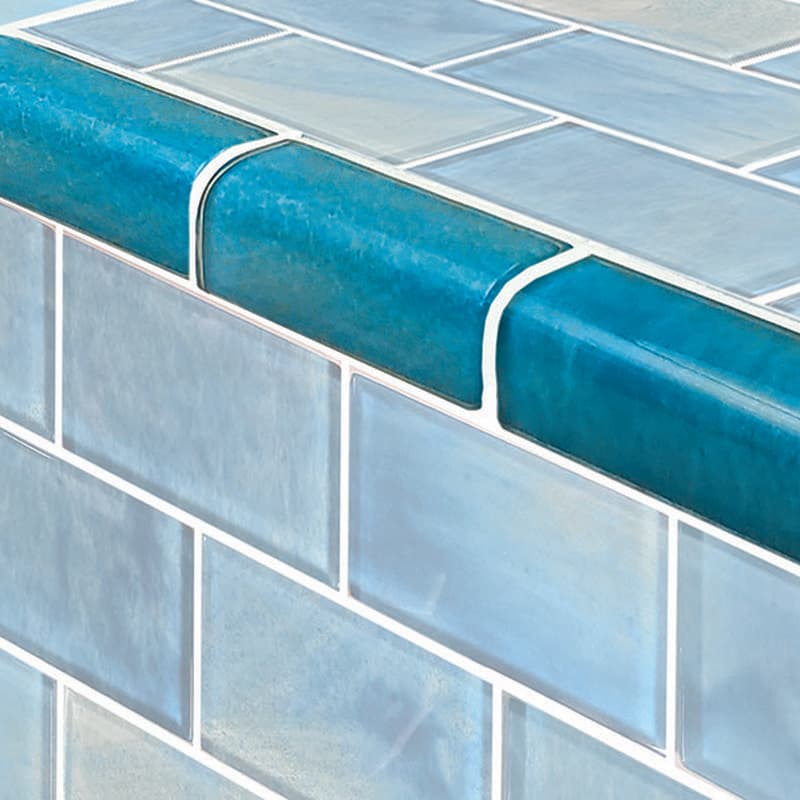 Subway Trim Stratus Aqua Glass Bullnose Pool Tile (Covering 1 Linear Foot) - Image 1
