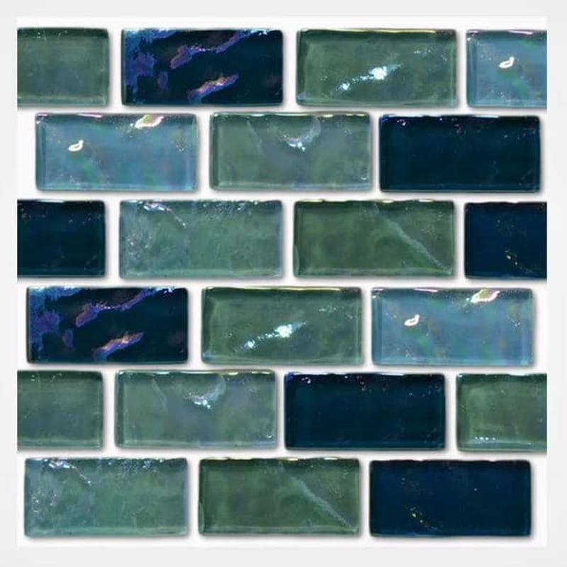 Aquabella Shimmer Aquamarine Blend 1x2 Glass Mosaic 12"x12" Pool Tile (SH-1294) - Image 1