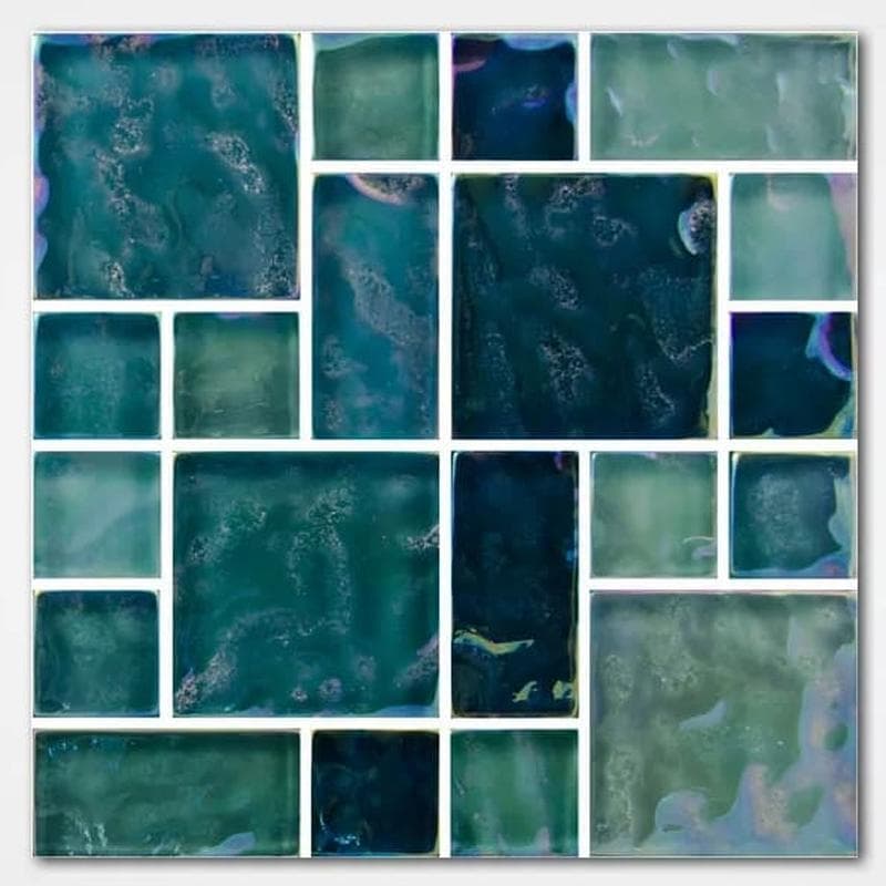 Aquabella Shimmer Aquamarine Block Random Glass Mosaic 12"x12" Pool Tile (SH-894) - Image 1