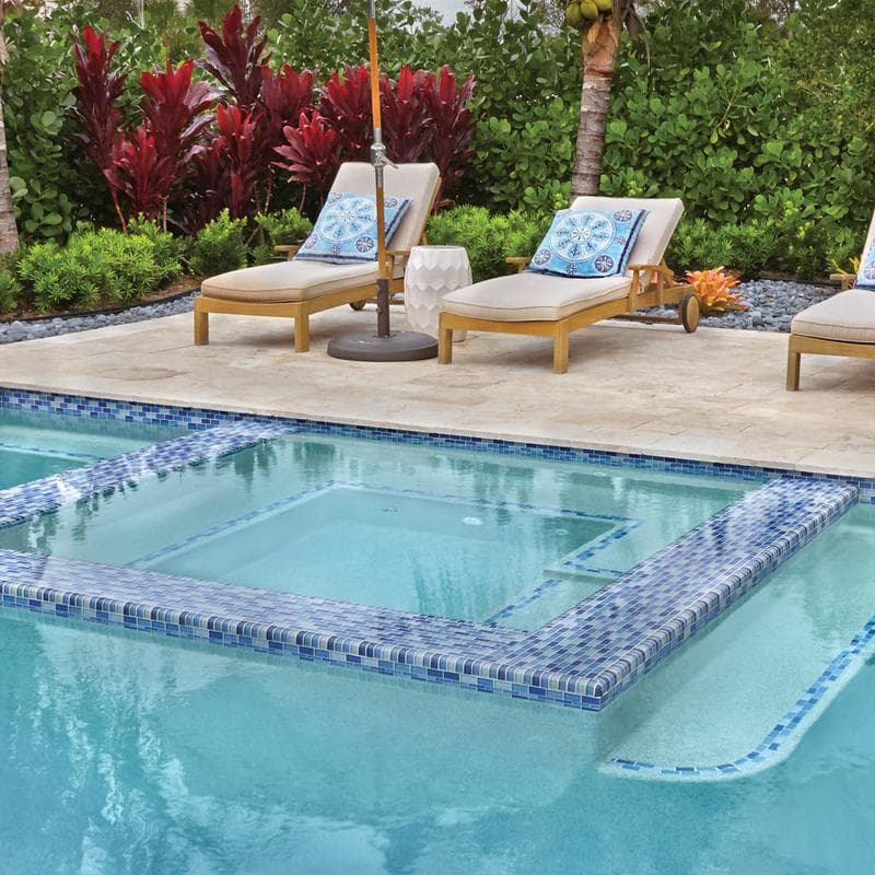 Crystal Turquoise Cobalt Blue Blend 1x2 Glass Mosaic 12"x12" Pool Tile - Image 5