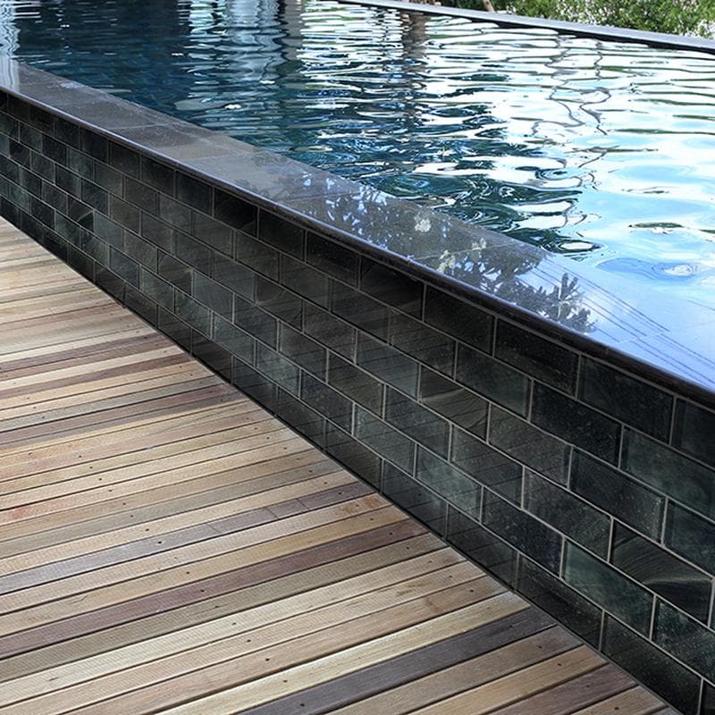 Subway Stratus Gray 2x4 Glass Mosaic 12"x12" Pool Tile - Image 6