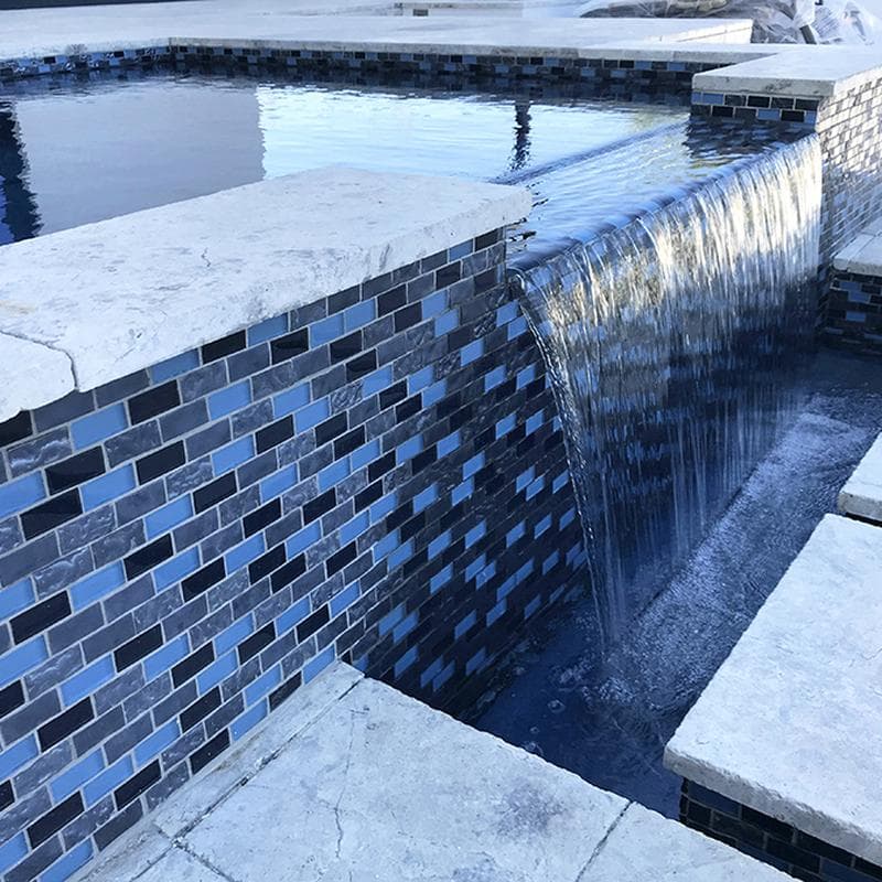 Titanium Blue Blend 1x2 Glass Mosaic 12"x12" Pool Tile - Image 5