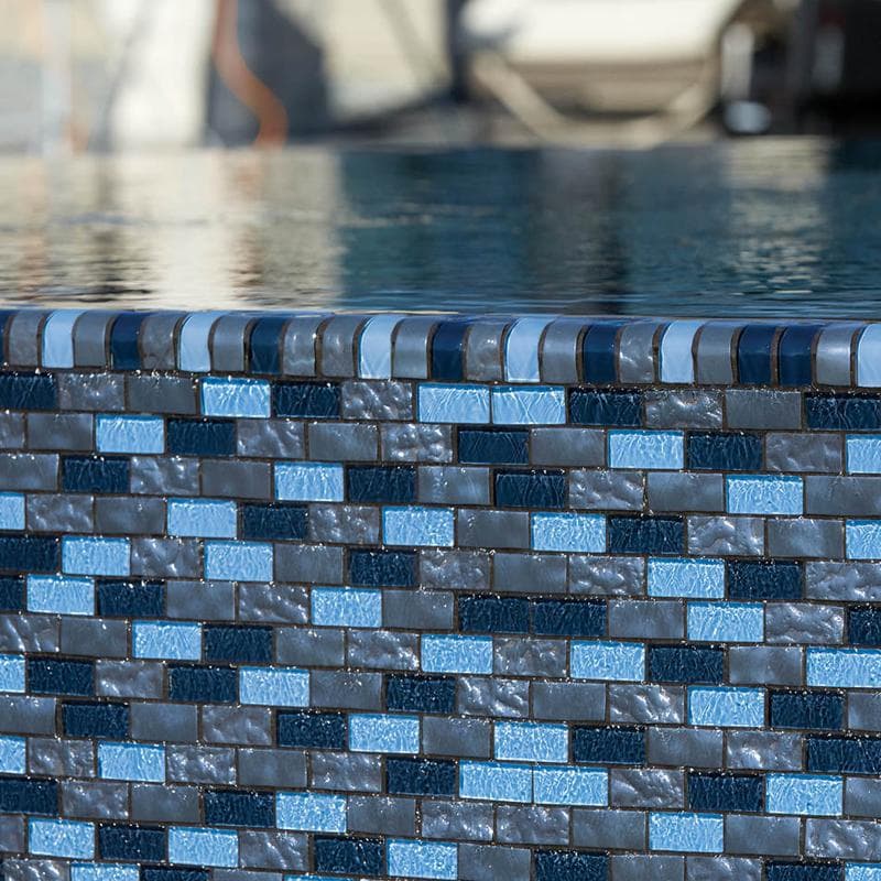 Titanium Trim Blue Blend Glass Bullnose Pool Tile (Covering 1 Linear Foot) - Image 6