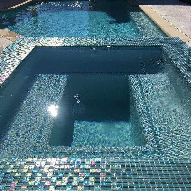 Twilight Turquoise 1x2 Glass Mosaic 12"x12" Pool Tile - Image 4
