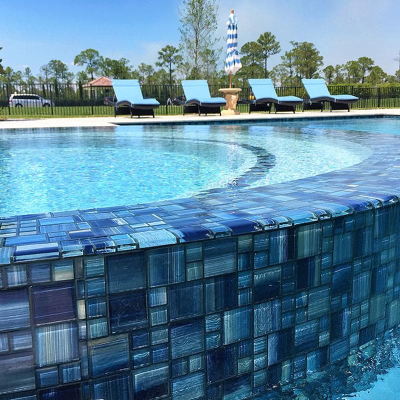 Watercolors Caribbean Blue Blend Mixed Glass Mosaic 12"x12" Pool Tile - Image 4