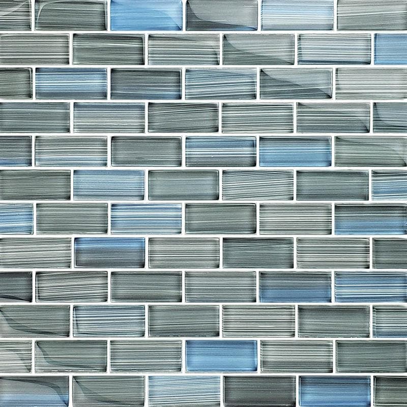 Watercolors Steel Blue Gray Blend 1x2 Glass Mosaic 12"x12" Pool Tile - Image 1