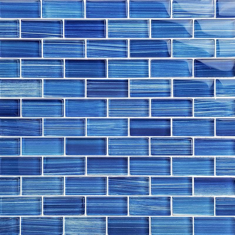 Watercolors Caribbean Blue Blend 1x2 Glass Mosaic 12"x12" Pool Tile - Image 1