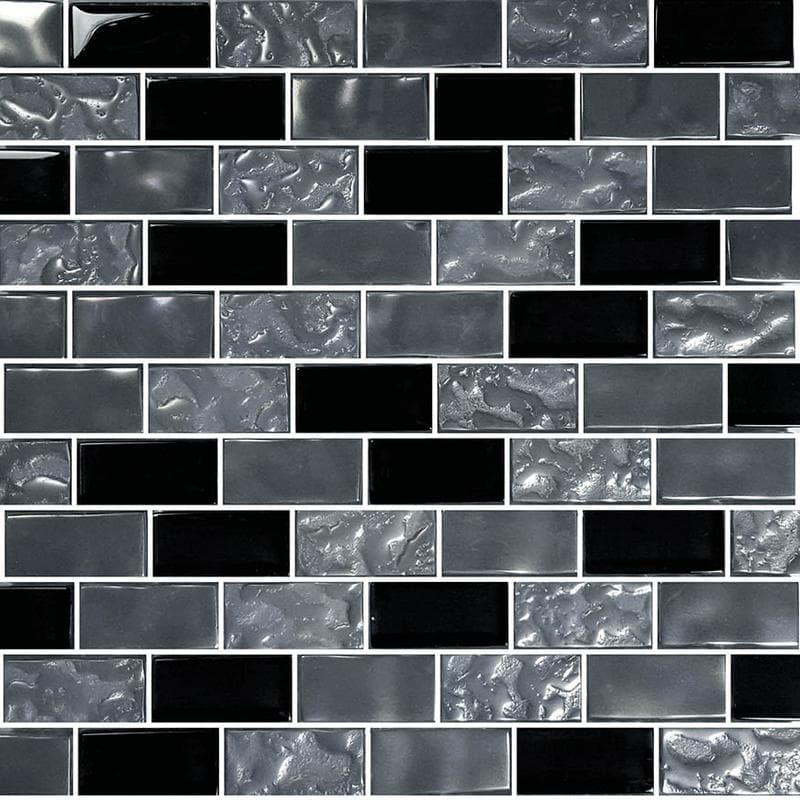 Titanium Black Blend 1x2 Glass Mosaic 12"x12" Pool Tile - Image 1