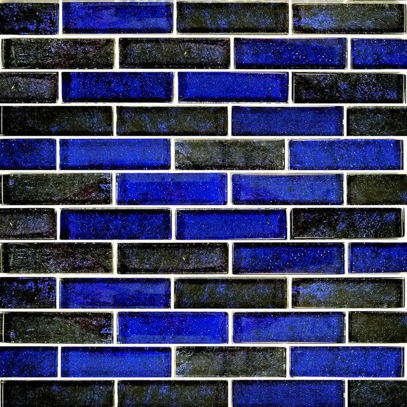 Nightfall Cobalt Black 1x3 Glass Mosaic 12"x12" Pool Tile - Image 1