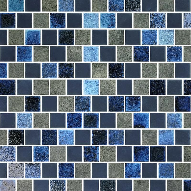 Lunar Dark Blue Blend 1x1 Glass Mosaic 12"x12" Pool Tile - Image 1