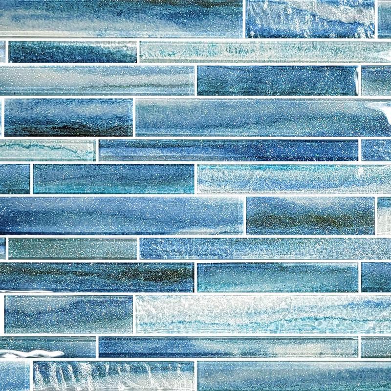 Coastal Sands Tidal Blue Mixed Glass Mosaic 12"x12" Pool Tile - Image 1