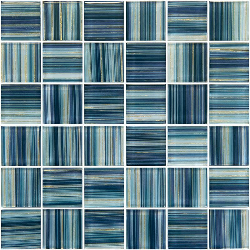 Renaissance Indigo Gold 2x2 Glass Mosaic 12"x12" Pool Tile - Image 1