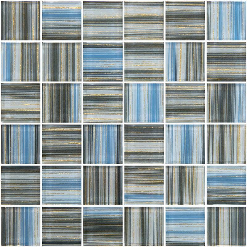 Renaissance Cerulean Gold 2x2 Glass Mosaic 12"x12" Pool Tile - Image 1