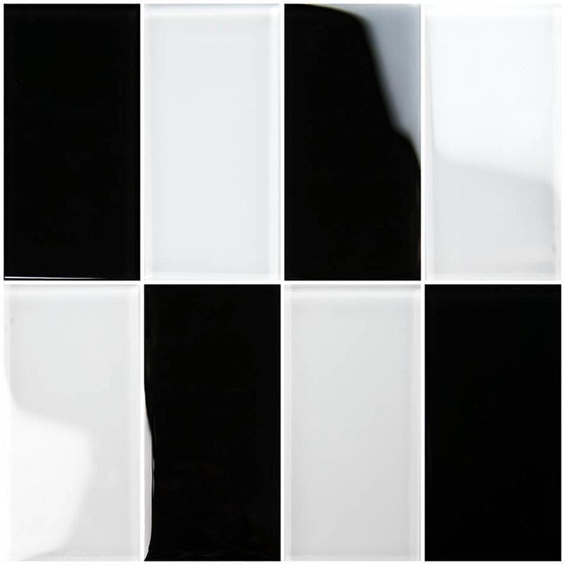 Hampton Jet Black 3x6 Glass Mosaic 12"x12" Pool Tile - Image 1