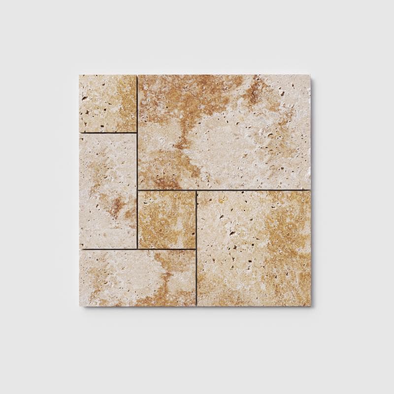 Chocolate Brown (Walnut) Travertine Field Tile French Pattern - Image 1